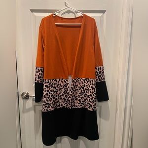Women's Fashion Leopard Print Contrast knit Cardigan Color Blocking Long Sleeve